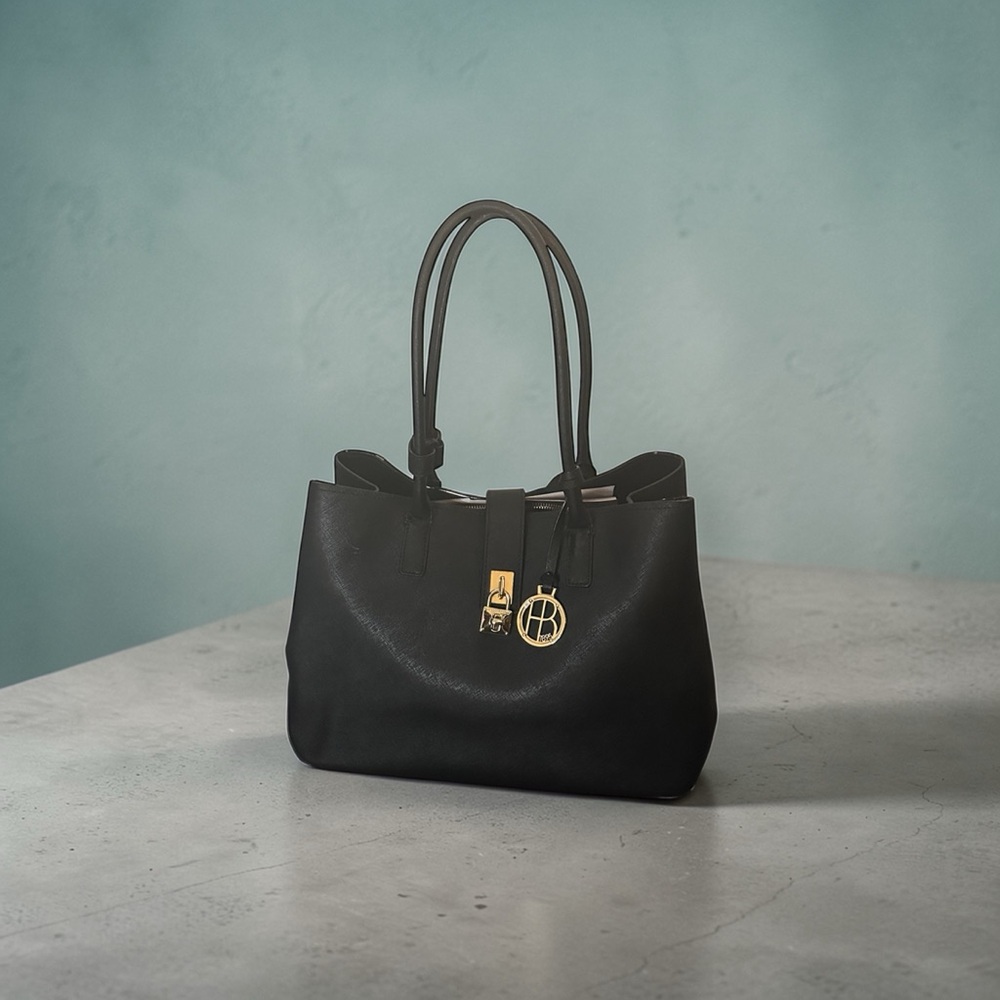 Henri Bendel W. 57th Day Tote Bag Black Saffiano Leather Turnlock Shoulder Bag